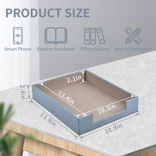 RHCSZ Leather Letter TrayStackable File Document TrayDesk Organizer for Office SuppliesA4 Paper Case RackDesktop OrganizationPen Mail Magazine Storage Box Grey - Image 3