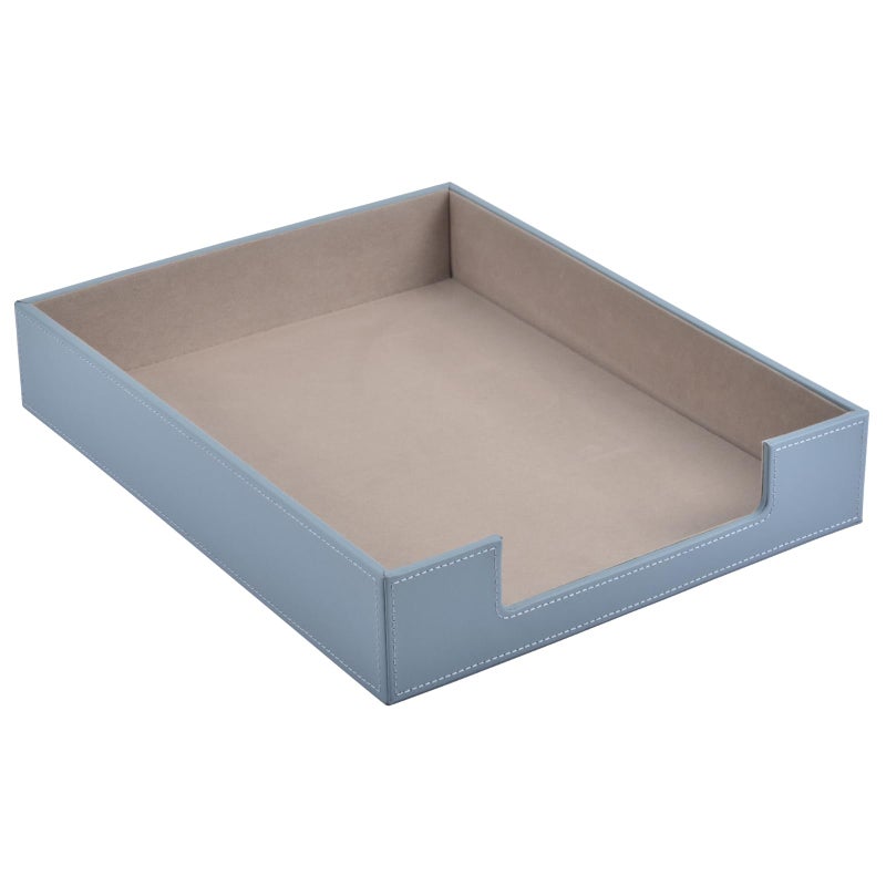 RHCSZ Leather Letter TrayStackable File Document TrayDesk Organizer for Office SuppliesA4 Paper Case RackDesktop OrganizationPen Mail Magazine Storage Box Grey - Image 2