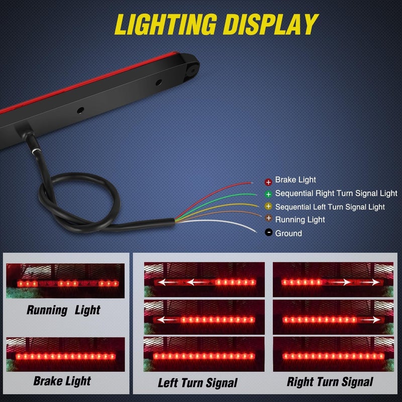 Nilight LED Trailer Light Bar 16Inch 12 LED Red Running Brake Sequential Turn Signals Tail Light Waterproof Rear Maker ID Bar for 12V Trailer Boat Truck RV, 2 Years Warranty - Image 3