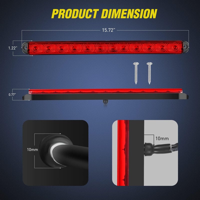 Nilight LED Trailer Light Bar 16Inch 12 LED Red Running Brake Sequential Turn Signals Tail Light Waterproof Rear Maker ID Bar for 12V Trailer Boat Truck RV, 2 Years Warranty - Image 2