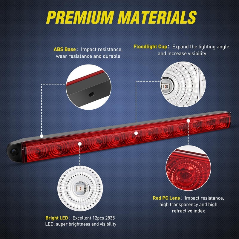 Nilight LED Trailer Light Bar 16Inch 12 LED Red Running Brake Sequential Turn Signals Tail Light Waterproof Rear Maker ID Bar for 12V Trailer Boat Truck RV, 2 Years Warranty - Image 4