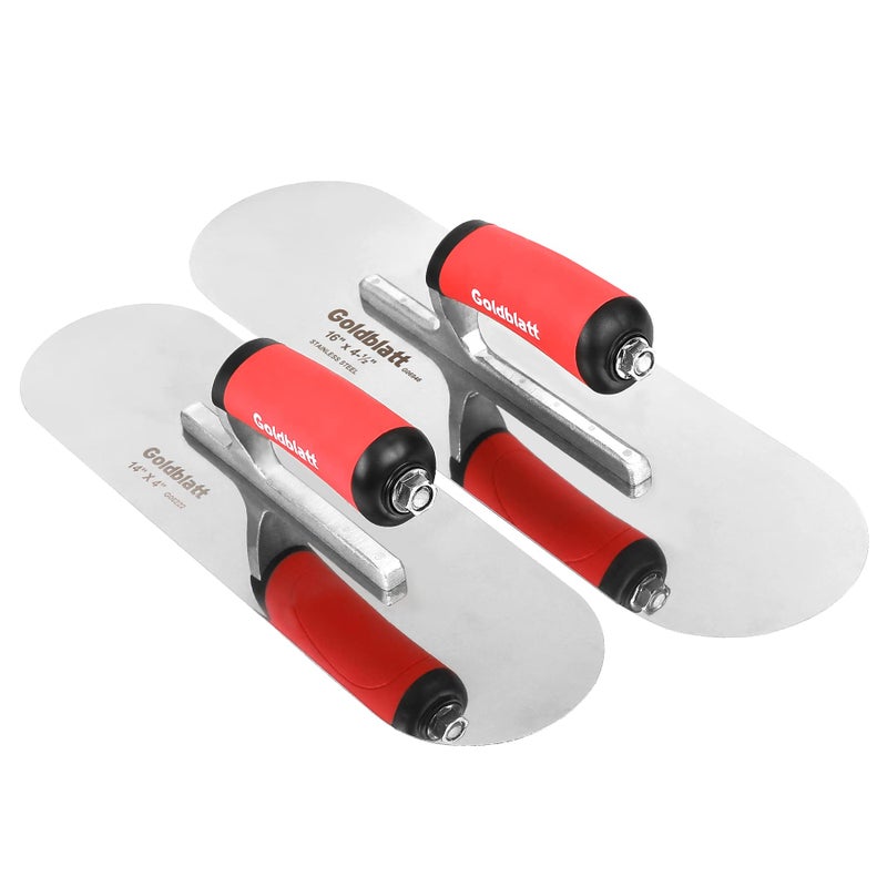 Goldblatt 2 Pieces Pool Trowel Stainless Steel with Soft Grip Handle, Includes 16'' x 4-1/2'' & 14'' x 4'' Finishing Trowels Set, Lightweight Alloy Mounting, Round End - Image 1