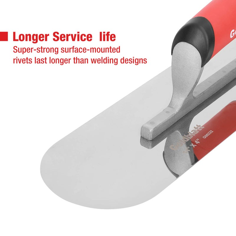 Goldblatt 2 Pieces Pool Trowel Stainless Steel with Soft Grip Handle, Includes 16'' x 4-1/2'' & 14'' x 4'' Finishing Trowels Set, Lightweight Alloy Mounting, Round End - Image 3