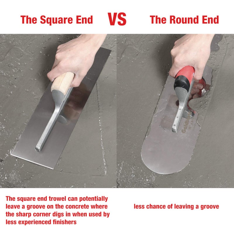Goldblatt 2 Pieces Pool Trowel Stainless Steel with Soft Grip Handle, Includes 16'' x 4-1/2'' & 14'' x 4'' Finishing Trowels Set, Lightweight Alloy Mounting, Round End - Image 5
