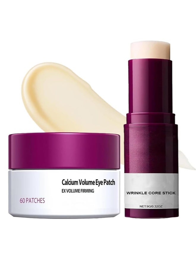 Calcium Volume Multi Balm Stick + Collagen Eye Patches, Anti Wrinkle Calcium Collagen Facial Stick, Hydrating Lifting Skin Barrier Repair Stick, Under Eye Masks for Puffiness, Dark Circles & Fine Lines Skincare Set - Image 1