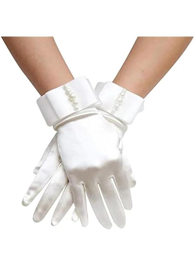 Women Short Satin Gloves Elegant Wrist Length Brides Gloves Women's Gown Gloves for Opera Wedding Banquet Evening Party Dress Accessories - Image 1