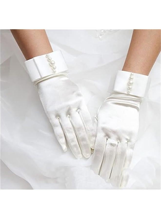 Women Short Satin Gloves Elegant Wrist Length Brides Gloves Women's Gown Gloves for Opera Wedding Banquet Evening Party Dress Accessories - Image 2