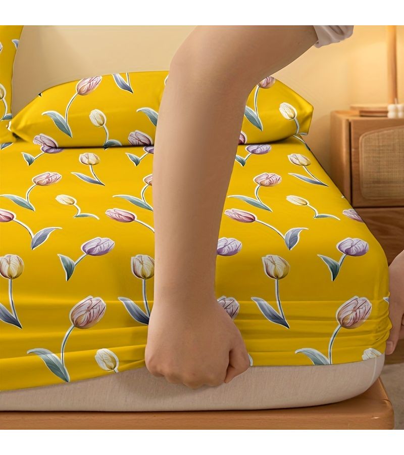 مرتبة توليب صفراء غير لامعة مقاس 59 × 78.74 بوصة مرتبة مطبوعة لغرفة النوم - Image 5