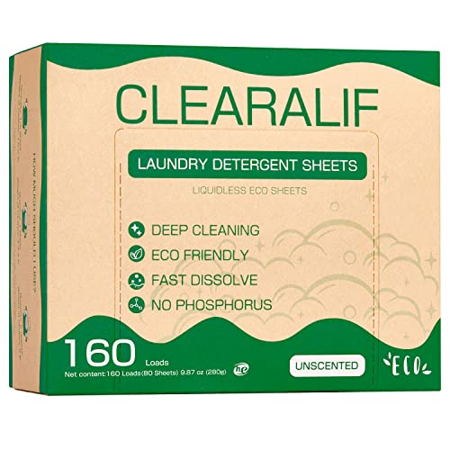CLEARALIF Laundry Detergent Sheets up to 160 Loads 80sheets Unscented Laundry Detergent Strips Eco Friendly Hypoallergenic