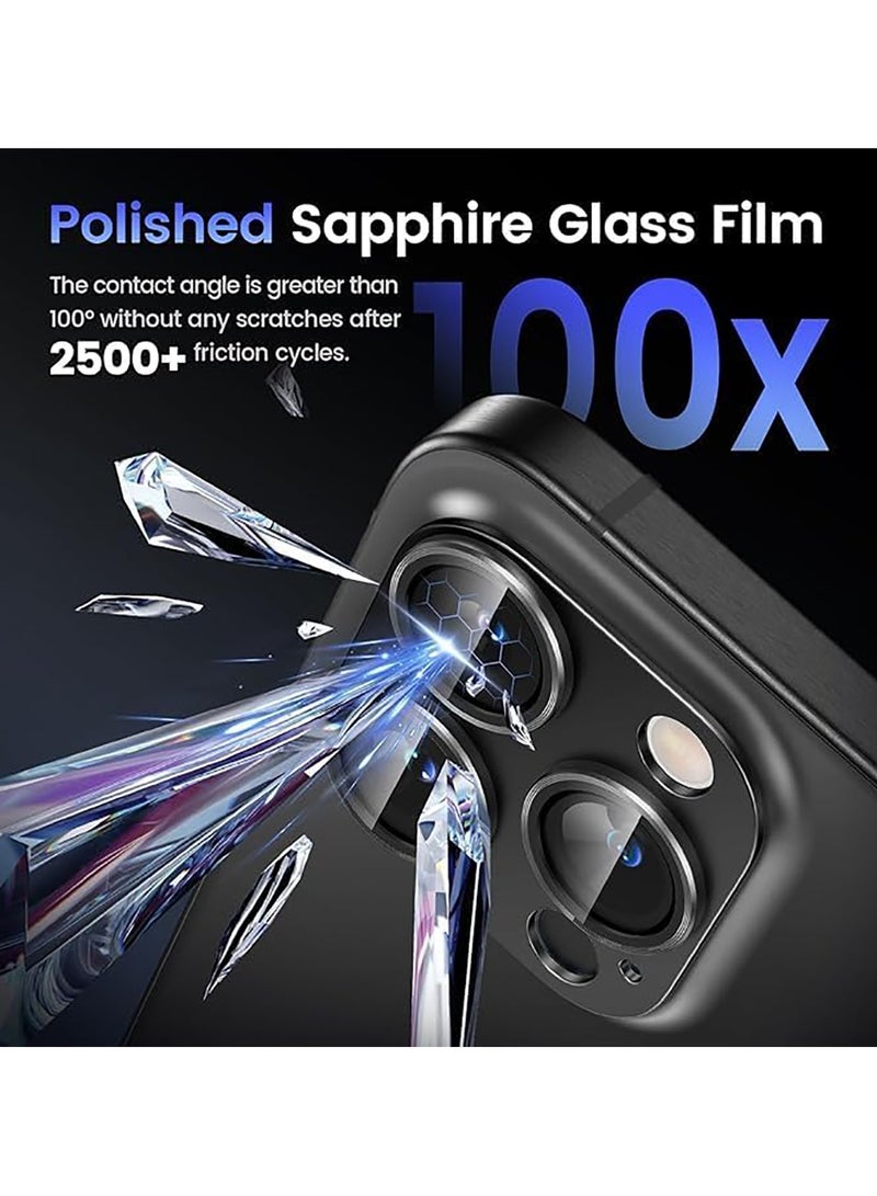 Tempered Glass Cover Camera Lens Protecto for iPhone 15 Pro / iPhone 15 Pro Max with Metal Ring Protector-Black  - Image 4