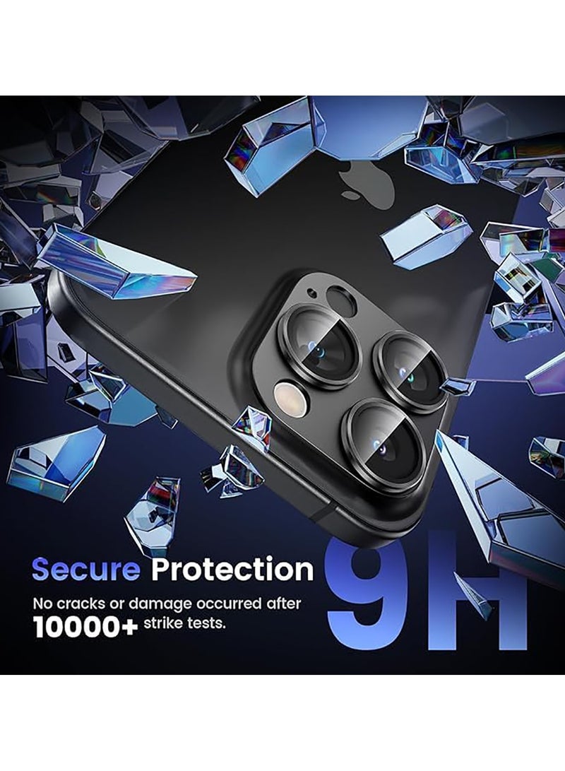 Tempered Glass Cover Camera Lens Protecto for iPhone 15 Pro / iPhone 15 Pro Max with Metal Ring Protector-Black  - Image 3