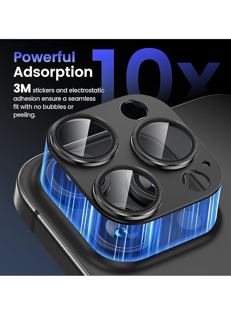 Tempered Glass Cover Camera Lens Protecto for iPhone 15 Pro / iPhone 15 Pro Max with Metal Ring Protector-Black  - Image 5
