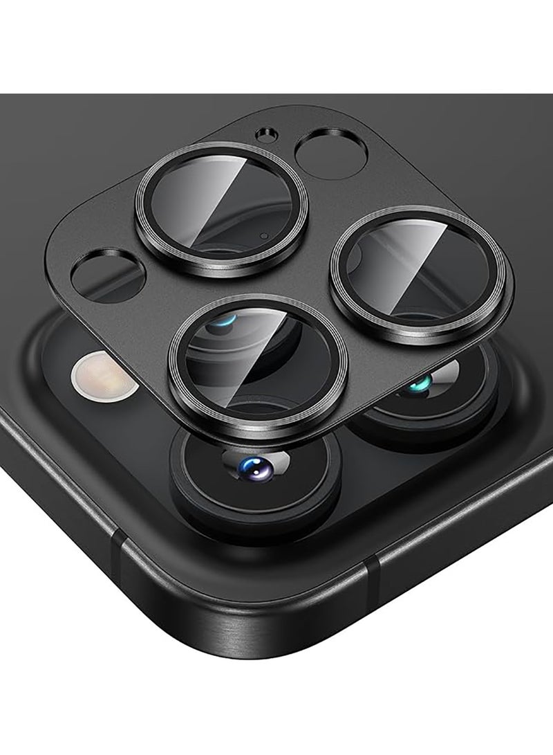 Tempered Glass Cover Camera Lens Protecto for iPhone 15 Pro / iPhone 15 Pro Max with Metal Ring Protector-Black  - Image 1