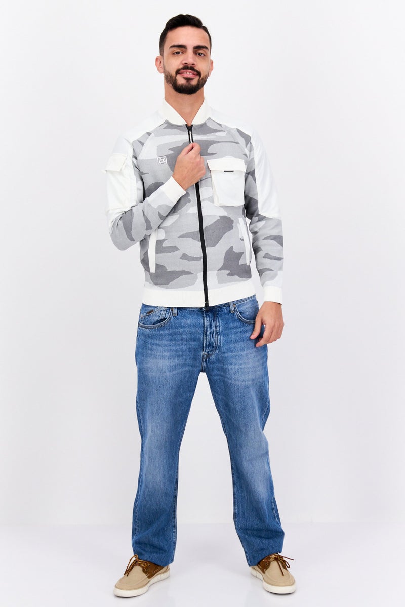 Free Soul Men Brand Logo Full Zip Sweatshirt, Off White Combo  - Image 4