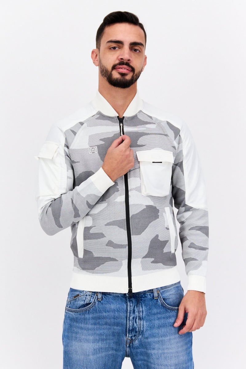 Free Soul Men Brand Logo Full Zip Sweatshirt, Off White Combo  - Image 1