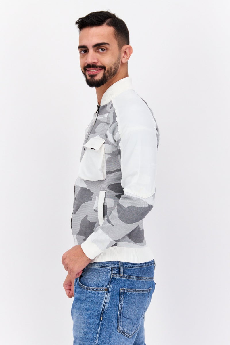Free Soul Men Brand Logo Full Zip Sweatshirt, Off White Combo  - Image 2