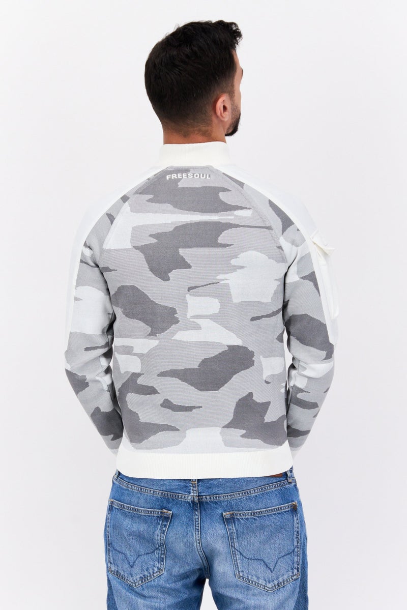 Free Soul Men Brand Logo Full Zip Sweatshirt, Off White Combo  - Image 3
