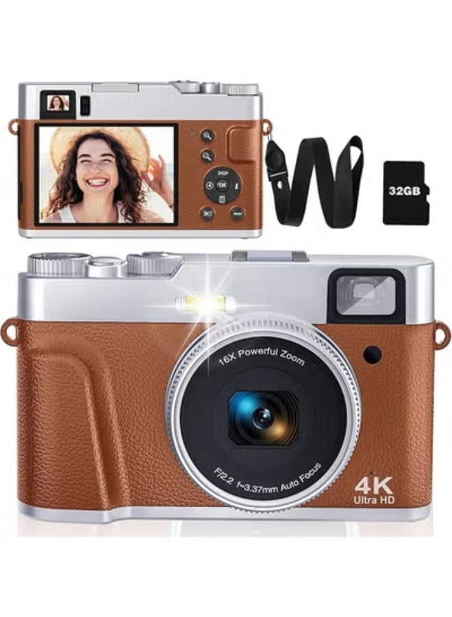 4K Digital Camera for Photography Autofocus, 48MP Vlogging Camera for YouTube with Viewfinder Dial Flash,16X Digital Zoom Portable Compact Travel Camera Anti-Shake for Teens,Adults,Beginners - Image 1