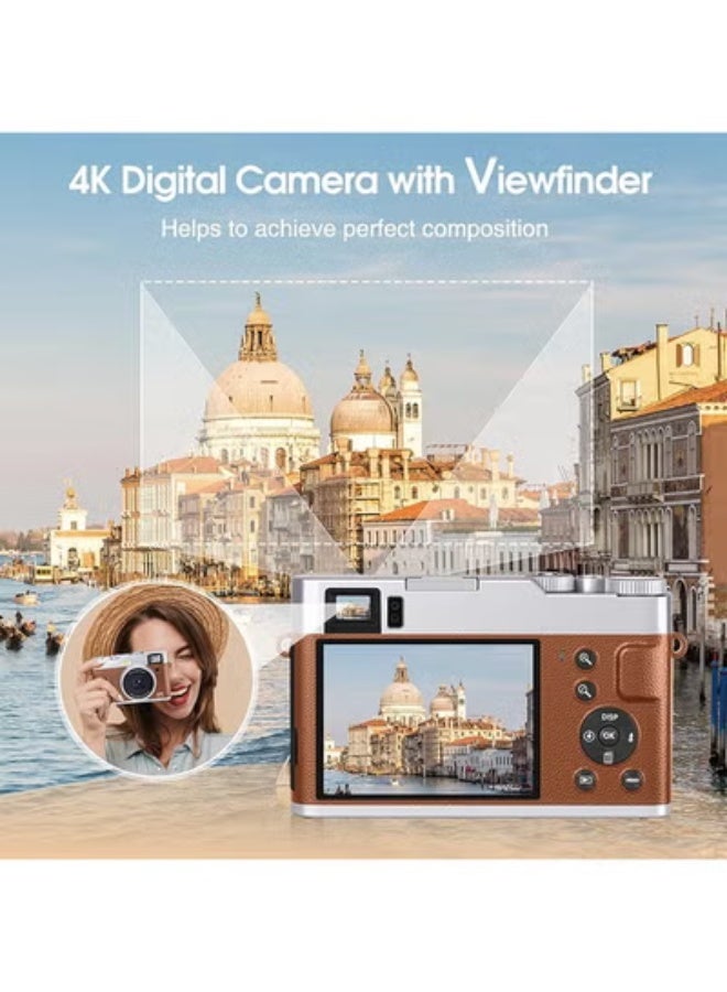 4K Digital Camera for Photography Autofocus, 48MP Vlogging Camera for YouTube with Viewfinder Dial Flash,16X Digital Zoom Portable Compact Travel Camera Anti-Shake for Teens,Adults,Beginners - Image 2