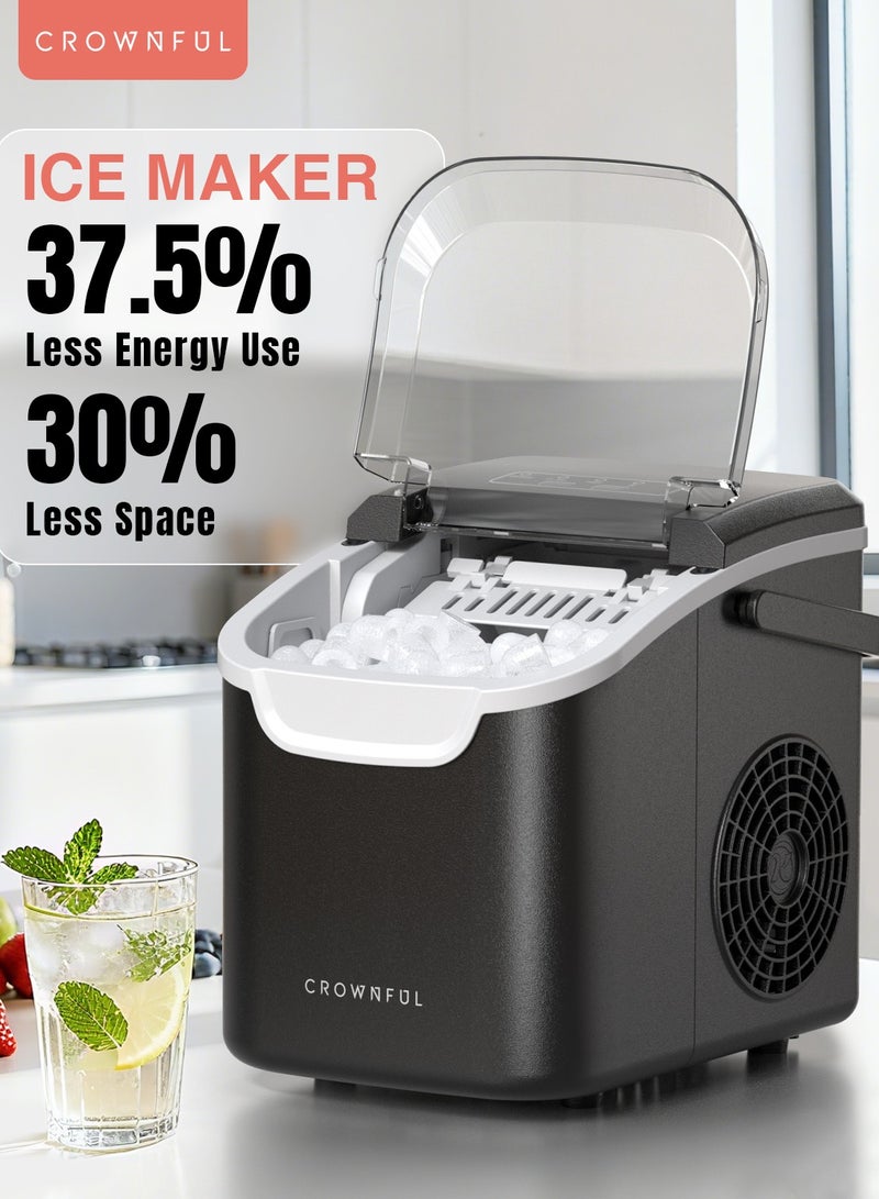 Crownful Ice Maker Countertop, Mini Portable Ice Machine, 8 Bullet Ice in 6 Mins, 12KG/Day, 2 Ice Sizes, Self-Cleaning, Energy Saving, Compact for Small Space, Kitchen, Office, RV, Party - Image 1