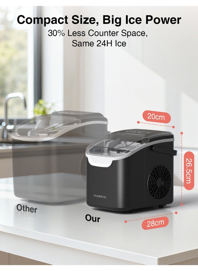 Crownful Ice Maker Countertop, Mini Portable Ice Machine, 8 Bullet Ice in 6 Mins, 12KG/Day, 2 Ice Sizes, Self-Cleaning, Energy Saving, Compact for Small Space, Kitchen, Office, RV, Party - Image 2