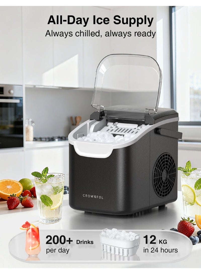 Crownful Ice Maker Countertop, Mini Portable Ice Machine, 8 Bullet Ice in 6 Mins, 12KG/Day, 2 Ice Sizes, Self-Cleaning, Energy Saving, Compact for Small Space, Kitchen, Office, RV, Party - Image 3