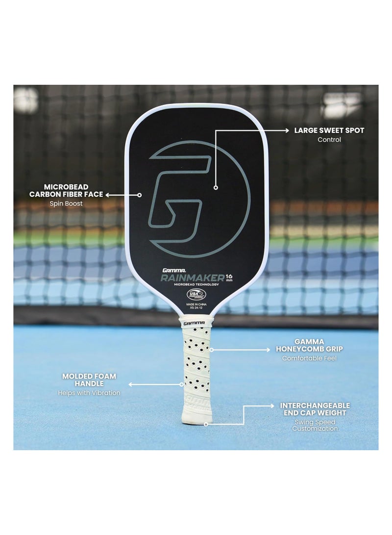 Gamma GAMMA Rainmaker Pickleball Paddle – Lightweight, Large Sweet Spot, Microbead Carbon Fiber Face for Increased Spin & Control, Customizable Swing Weight, 16mm & Available in 6 Colors  - Image 2