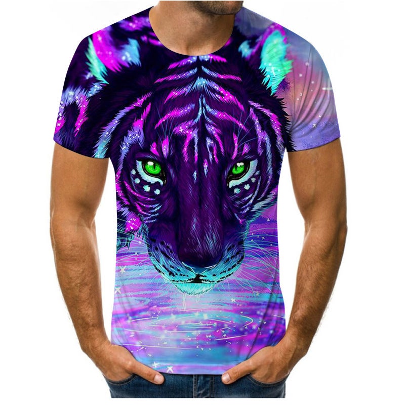 Men'S Short-Sleeved T-Shirt Lion Tiger 3D Digital Printing Round Neck T-Shirt Short-Sleeved Top - Image 1