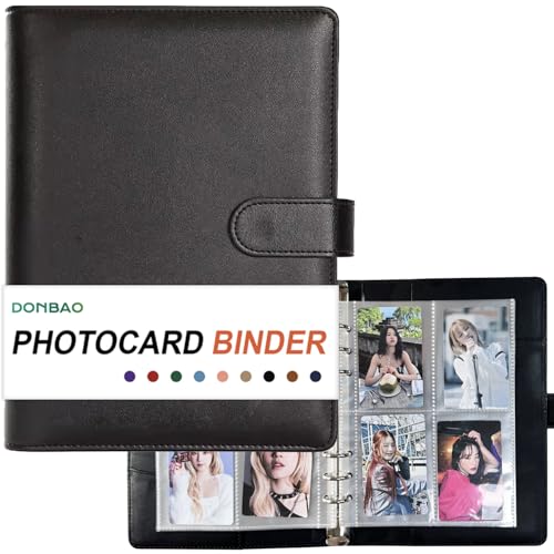 DONBAO A5 Kpop Photocard Binder, 6 Ring Binder Collector’s Album with 240 Card Slots, PU Leather Cover for Organizing K-Pop, Trading Cards, Game Cards & Memorabilia (Black) - Image 1
