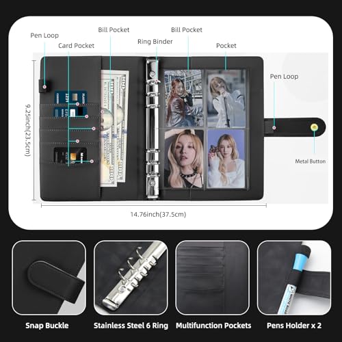 DONBAO A5 Kpop Photocard Binder, 6 Ring Binder Collector’s Album with 240 Card Slots, PU Leather Cover for Organizing K-Pop, Trading Cards, Game Cards & Memorabilia (Black) - Image 2