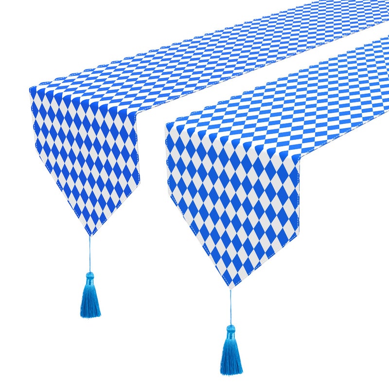 Wehhbtye 2 Pack Oktoberfest Table Runner with Tassels 12 x71 Blue and White Checkered Table Runners Dresser Scarves for Dinner Party Oktoberfest Diamond 2