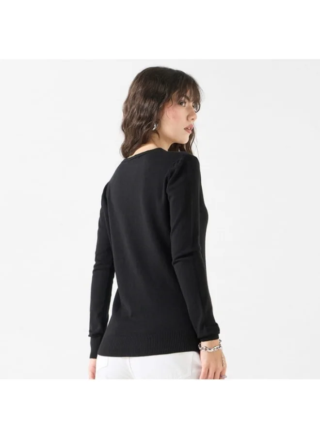 2Xtremz 2Xtremz Solid V-Neck Cardigan with Long Sleeves and Button Closure
