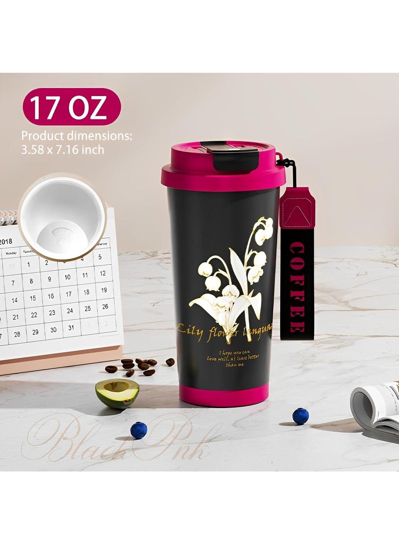 Y&D Simple Modern Travel Coffee Mug Tumbler with 360° Sealing Ceramic-Lined Insulated Stainless Steel Cold Brew Iced Coffee Cup Thermos Gifts for Women Men Her Him 17oz  - Image 4