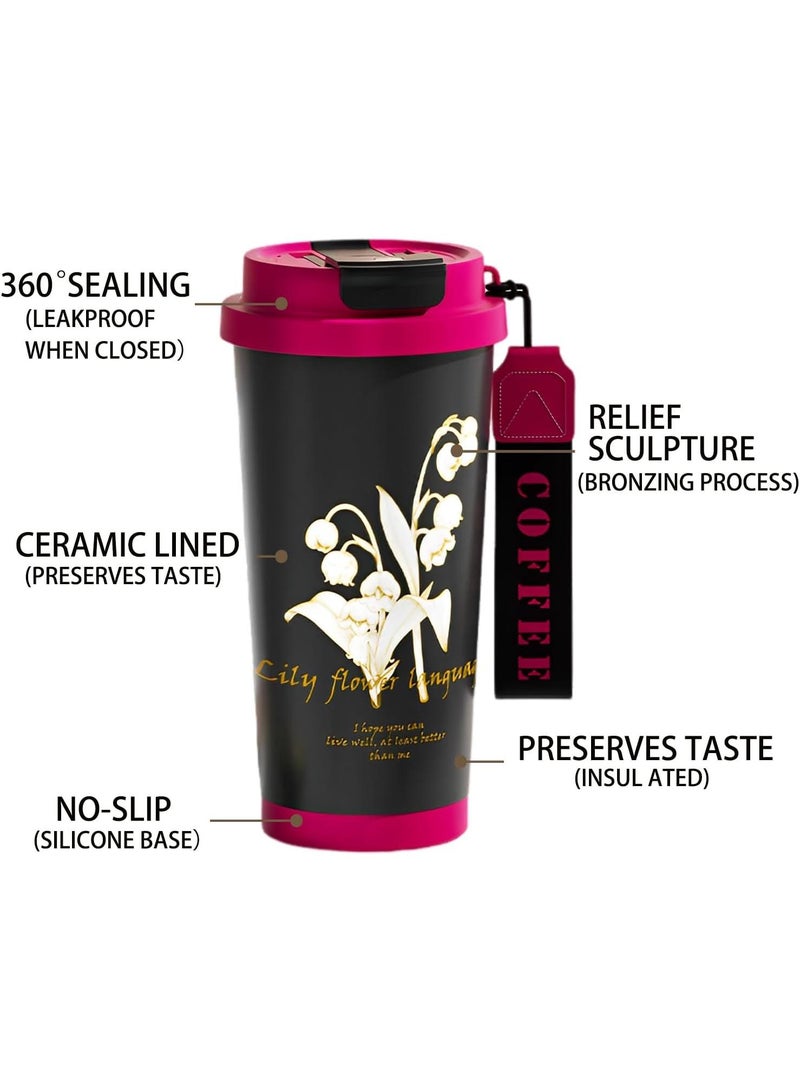 Y&D Simple Modern Travel Coffee Mug Tumbler with 360° Sealing Ceramic-Lined Insulated Stainless Steel Cold Brew Iced Coffee Cup Thermos Gifts for Women Men Her Him 17oz  - Image 2