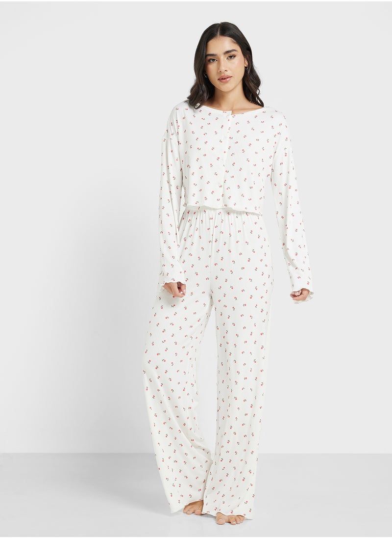 Ginger - Ditsy Floral Print Crop Top & Pyjama Set - Image 1