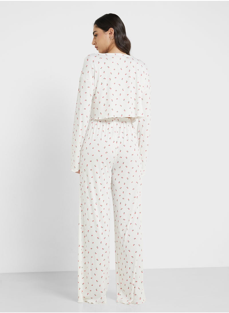 Ginger - Ditsy Floral Print Crop Top & Pyjama Set - Image 1