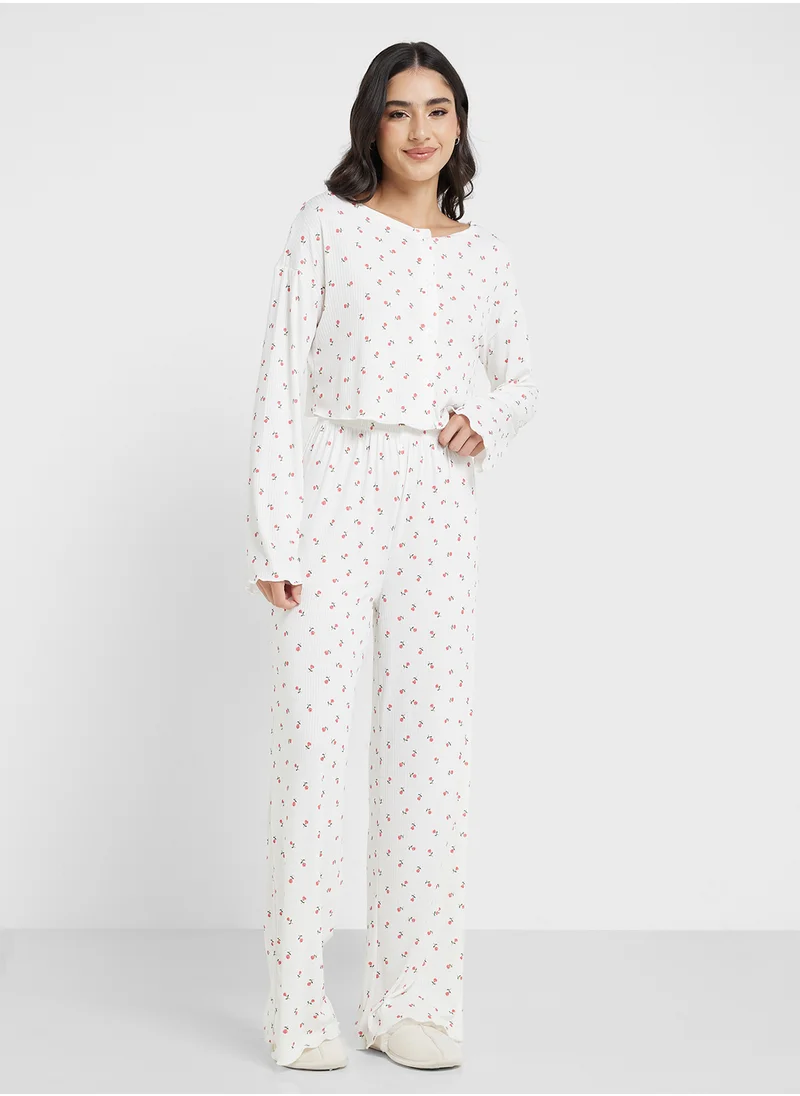 Ginger Ditsy Floral Print Crop Top & Pyjama Set