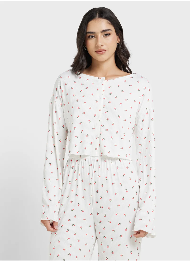 Ginger Ditsy Floral Print Crop Top & Pyjama Set