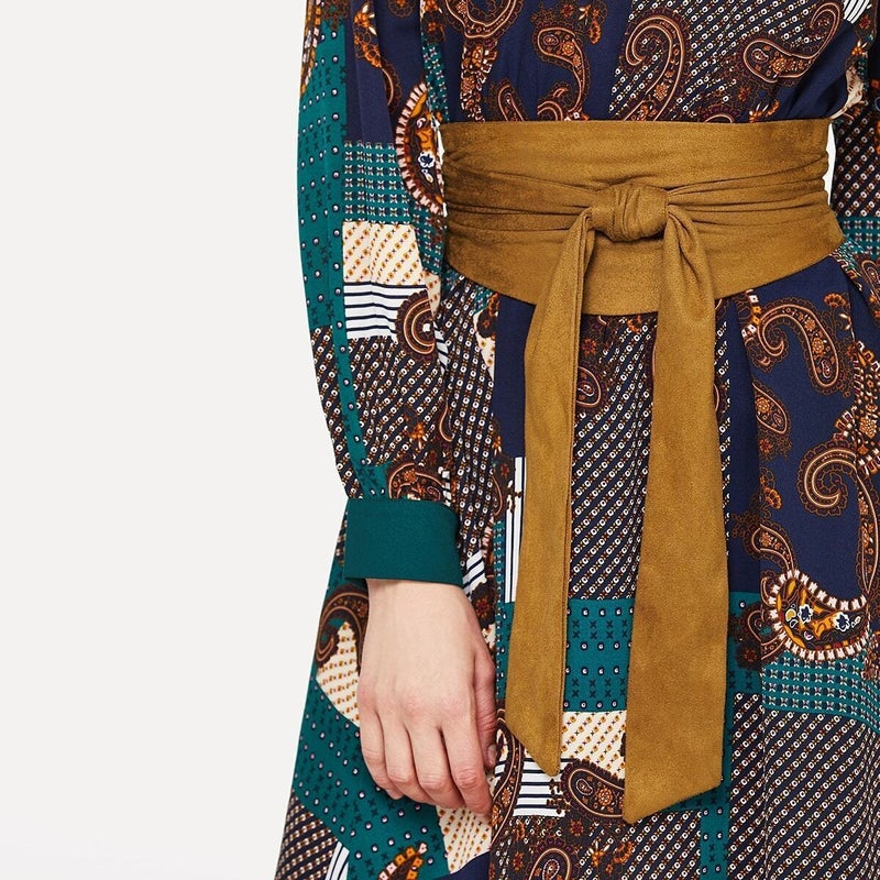 Elegant Suede Belt for Women Wrap Dress Coat Sweater Black - Image 2