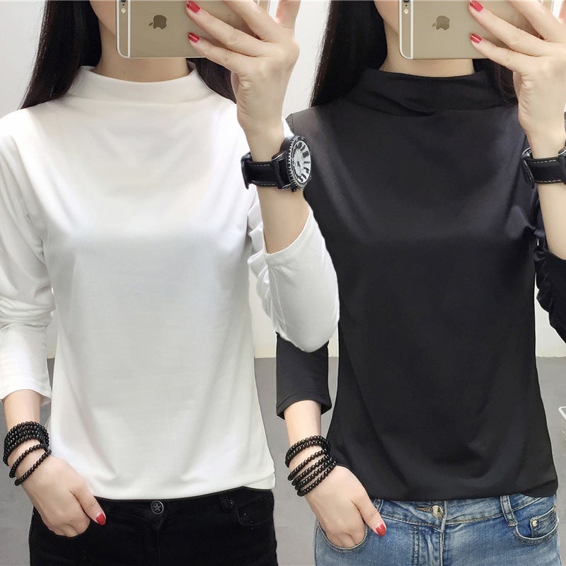 Spring and autumn long sleeve T-shirt women a generation of pullover half high collar slim solid color pink temperament commuter bottoming shirt tide - Image 3