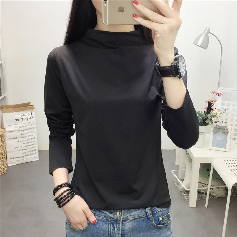 Spring and autumn long sleeve T-shirt women a generation of pullover half high collar slim solid color pink temperament commuter bottoming shirt tide - Image 4