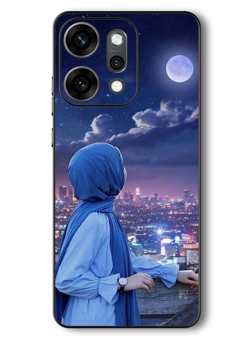 Theodor Case Compatible with Oppo Reno 14 Pro 6.83 Inch Protection Shockproof Bumper Cover Hijab Girl Looking at Moon - Image 1