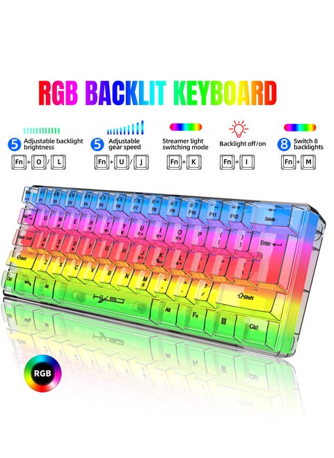 Transparent Gaming Mechanical Keyboard with RGB LED Rainbow Backlit for Windows/MacOS/Android PC Gamers