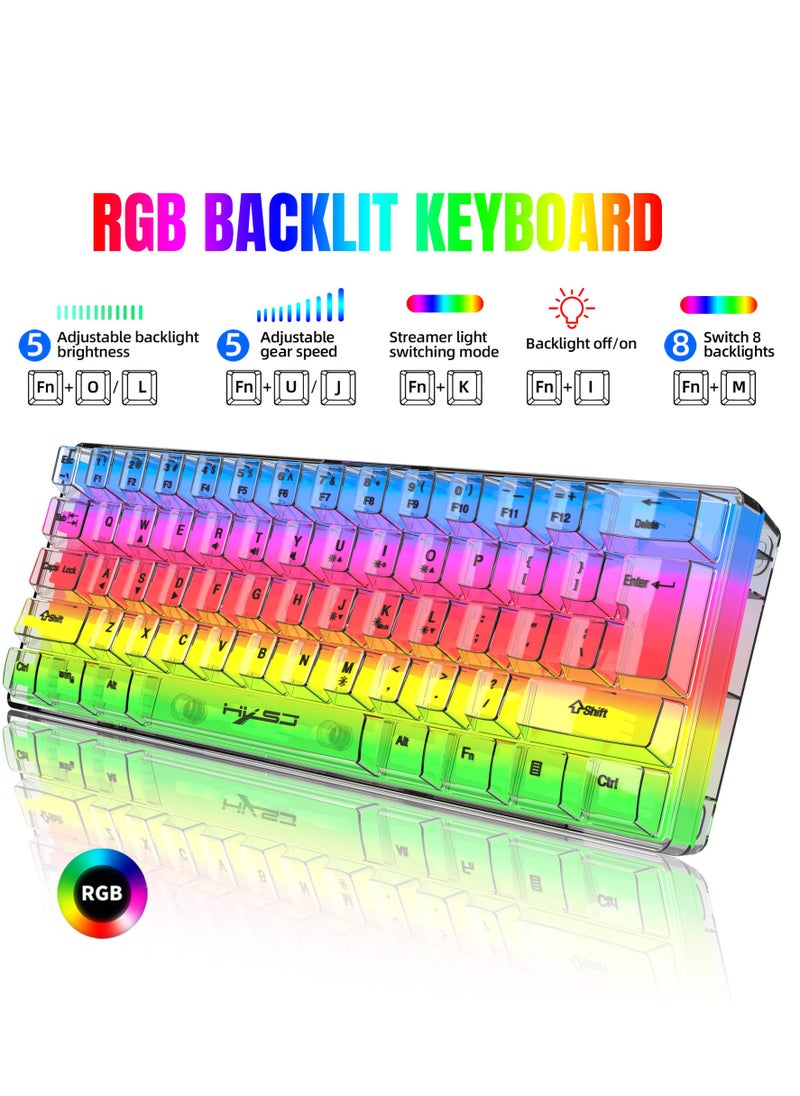 Transparent Gaming Mechanical Keyboard with RGB LED Rainbow Backlit for Windows/MacOS/Android PC Gamers