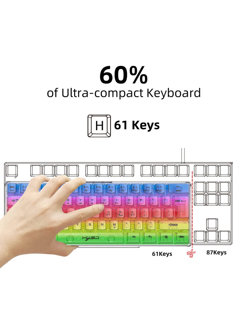 Transparent Gaming Mechanical Keyboard with RGB LED Rainbow Backlit for Windows/MacOS/Android PC Gamers