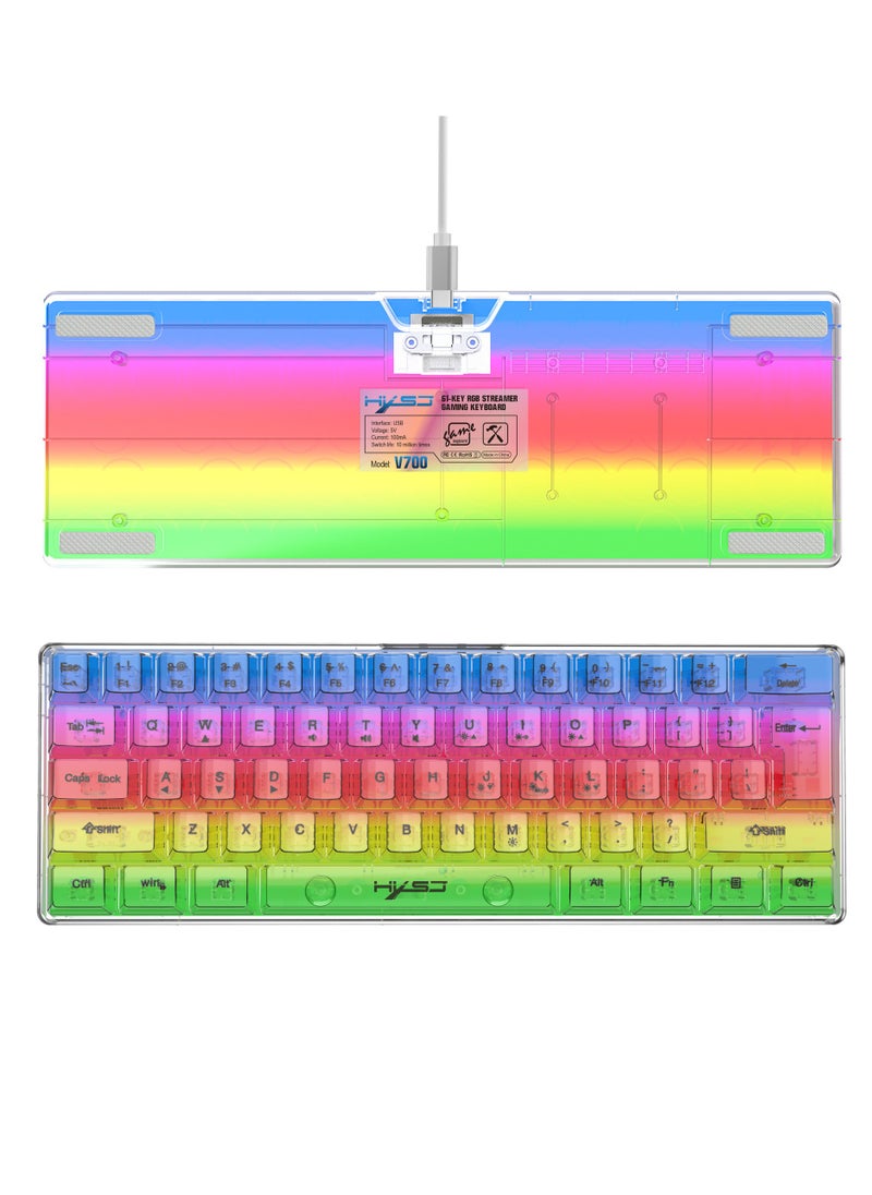 Transparent Gaming Mechanical Keyboard with RGB LED Rainbow Backlit for Windows/MacOS/Android PC Gamers