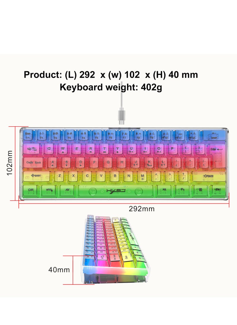 Transparent Gaming Mechanical Keyboard with RGB LED Rainbow Backlit for Windows/MacOS/Android PC Gamers