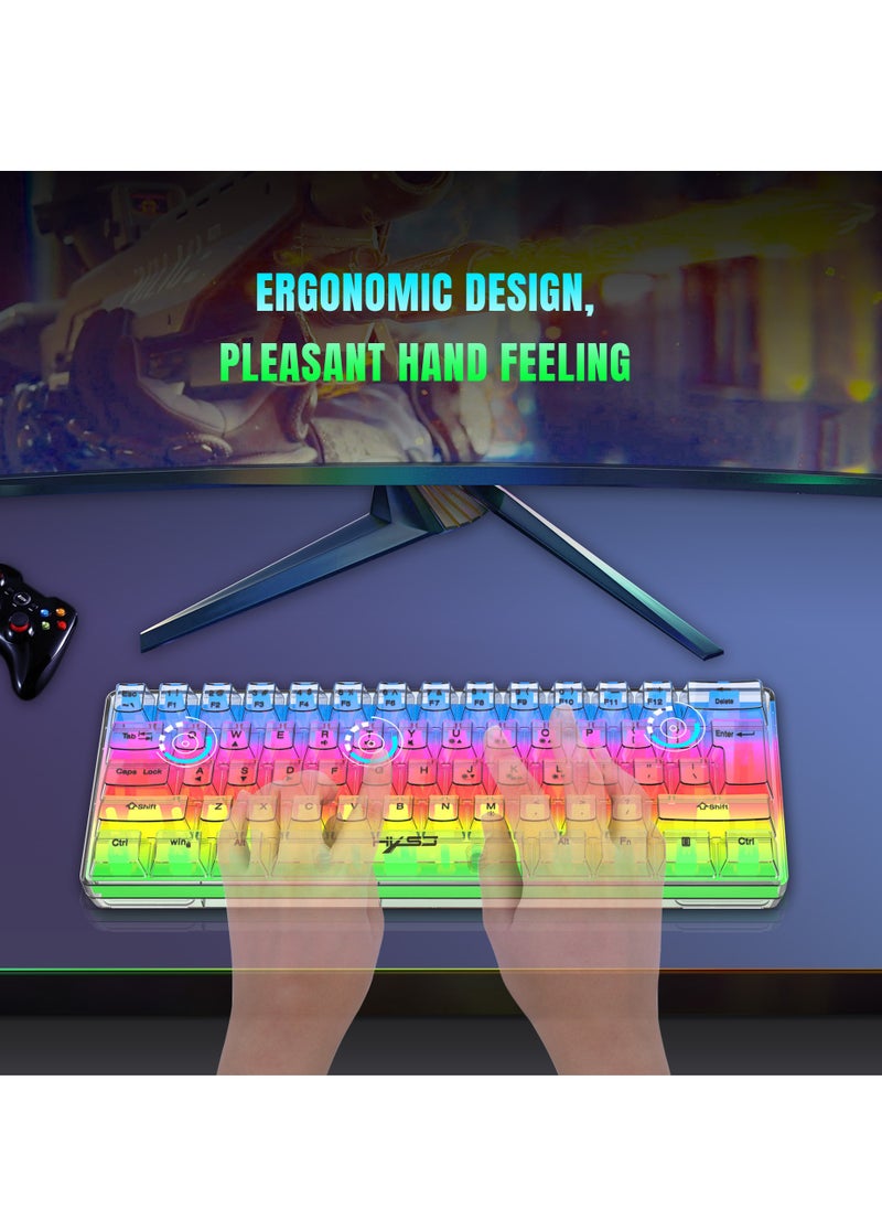 Transparent Gaming Mechanical Keyboard with RGB LED Rainbow Backlit for Windows/MacOS/Android PC Gamers