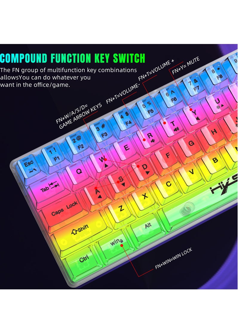 Transparent Gaming Mechanical Keyboard with RGB LED Rainbow Backlit for Windows/MacOS/Android PC Gamers