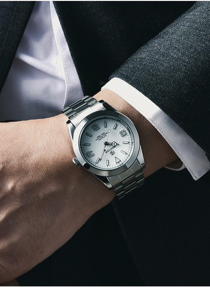 BENYAR Men's Fashion Mechanical Automatic Watches, 41MM Stainless Steel Waterproof Frame, Luminous Hands, White Dial, Silver Fashion Steel Belt Elegant Luxury Analog Watch BY5177  - Image 2